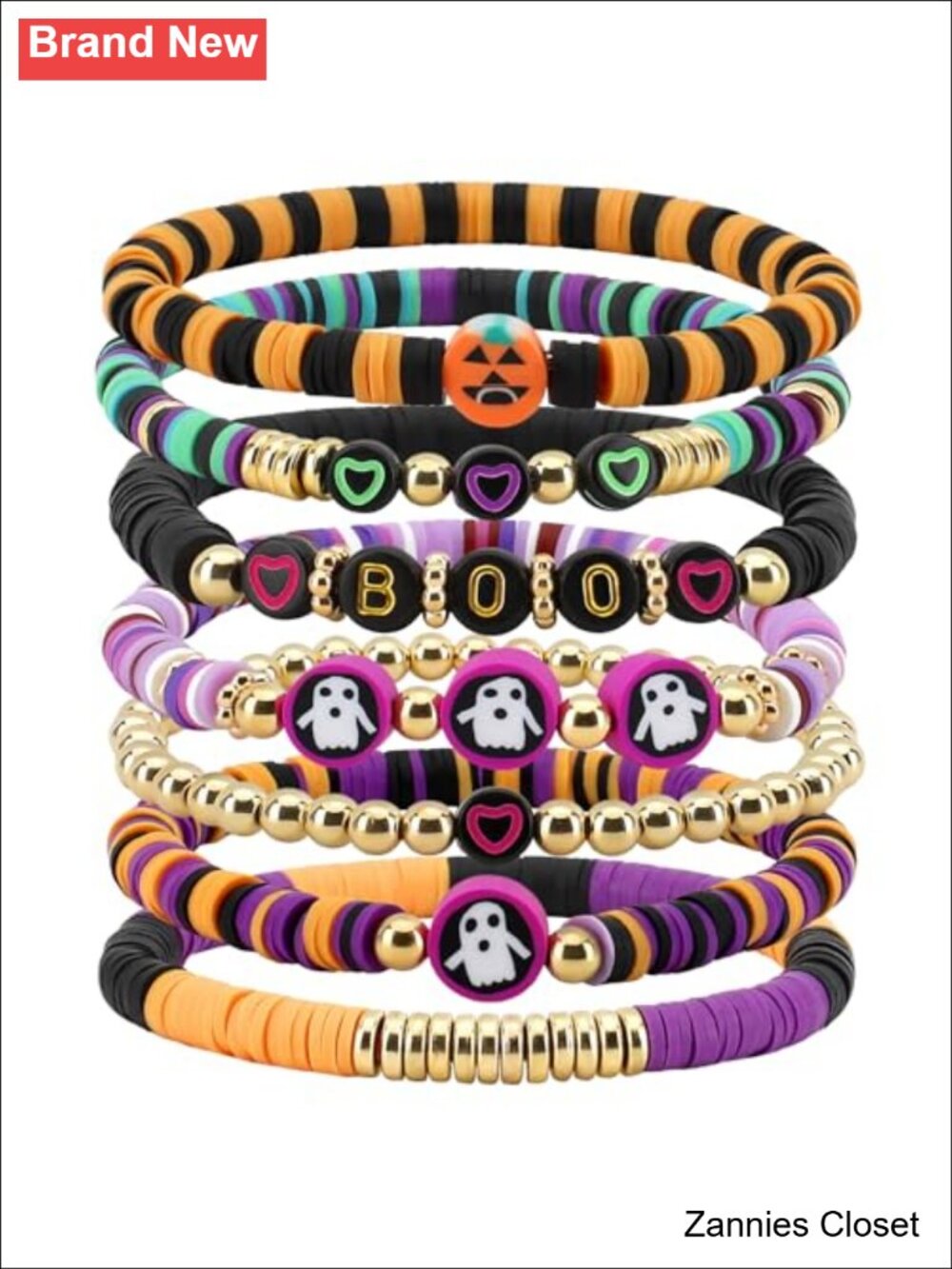 👻 SPMatrix Handmade Clay Beaded Stretch Bracelets Set of 9 Party Favors Gift